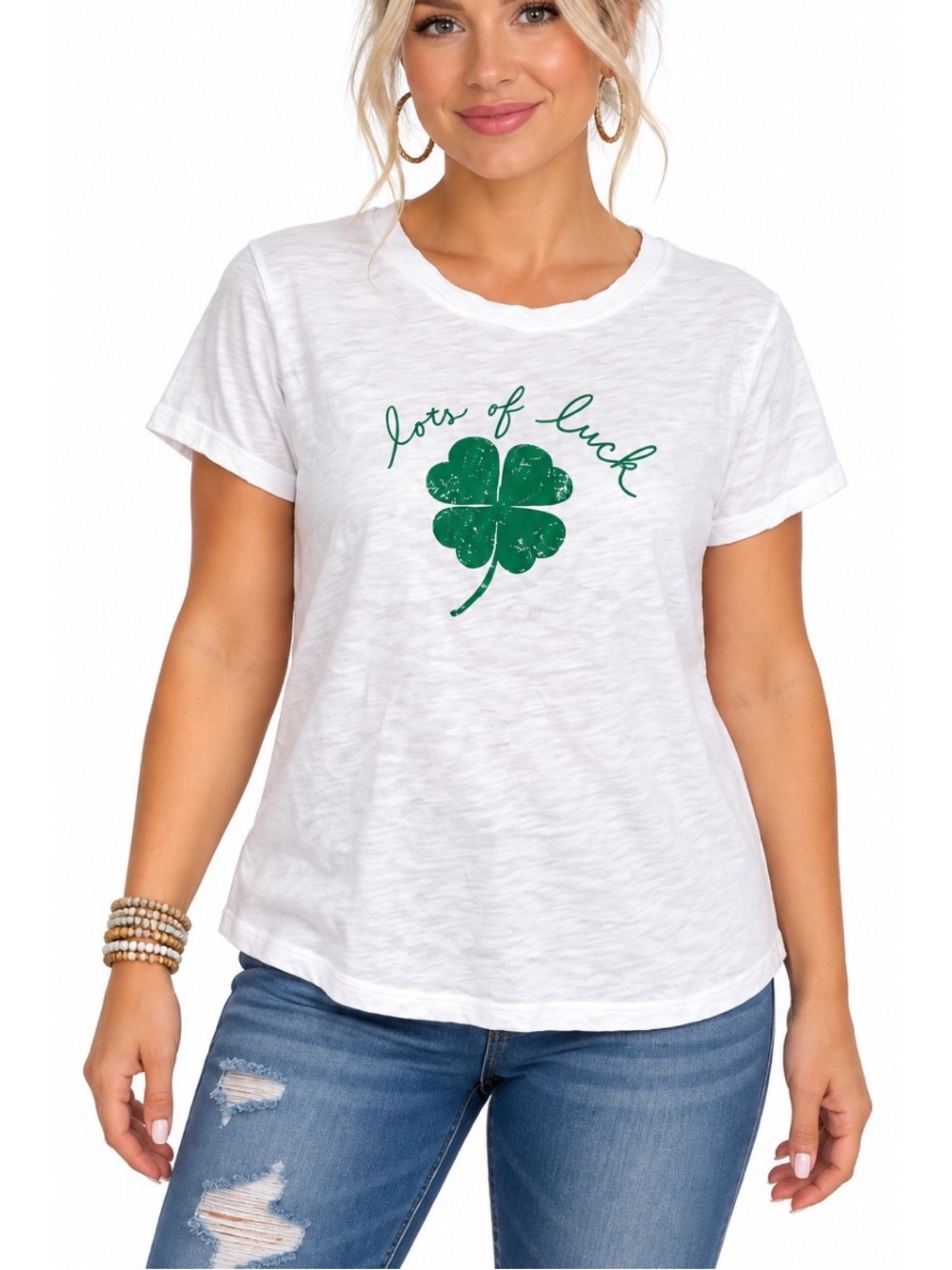 LOFT Outlet white graphic t-shirt “Lots of Luck” Tee size Large